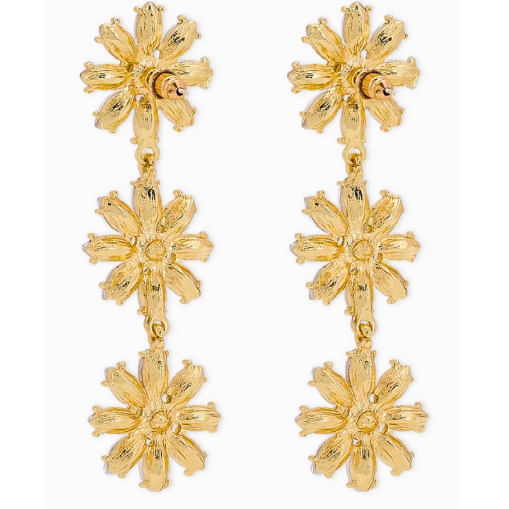 NWT Crystal Dangle Earrings Daisy Flowers Rhinestone Yellow Gold Daisies Drop - Picture 7 of 8